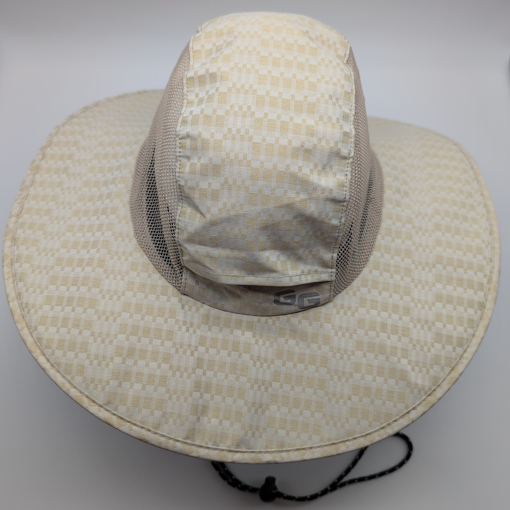 Glacier Glove UPF 50+ Sun Hat Large Tan Checkered Mesh Vent Wide Brim